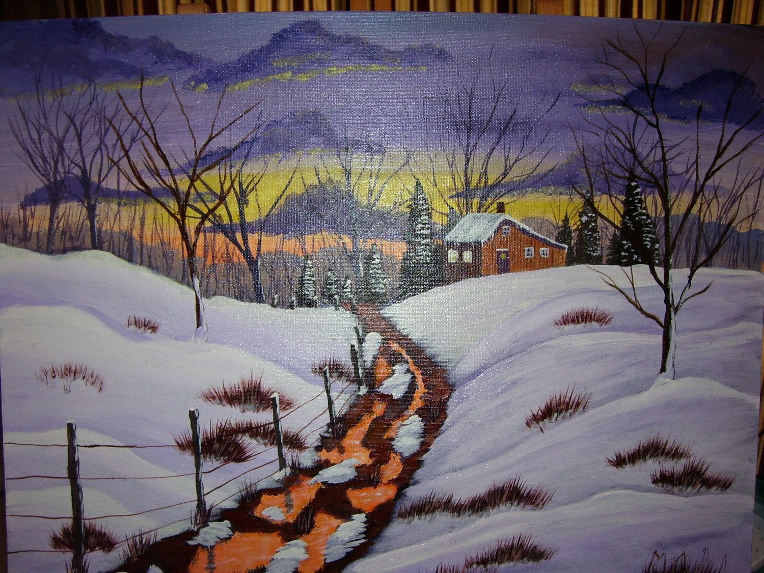 Landscape acrylic painting, winter scene, 16 x 20