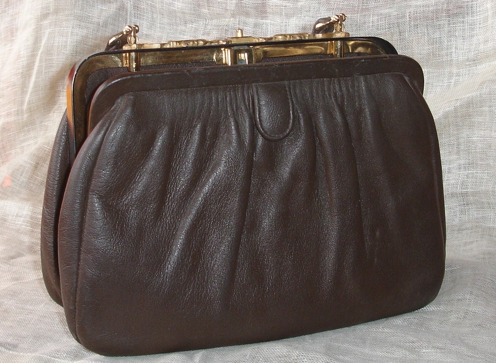 vintage handbag purse pocketbook brrown buttery soft leather fancy clasp from Diz Has Neat Stuff