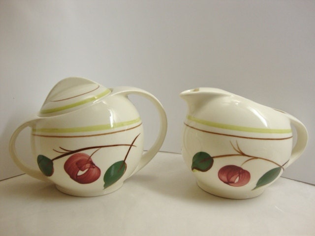 Blue Ridge Pottery Mountain Cherries Creamer and Lidded Sugar Bowl