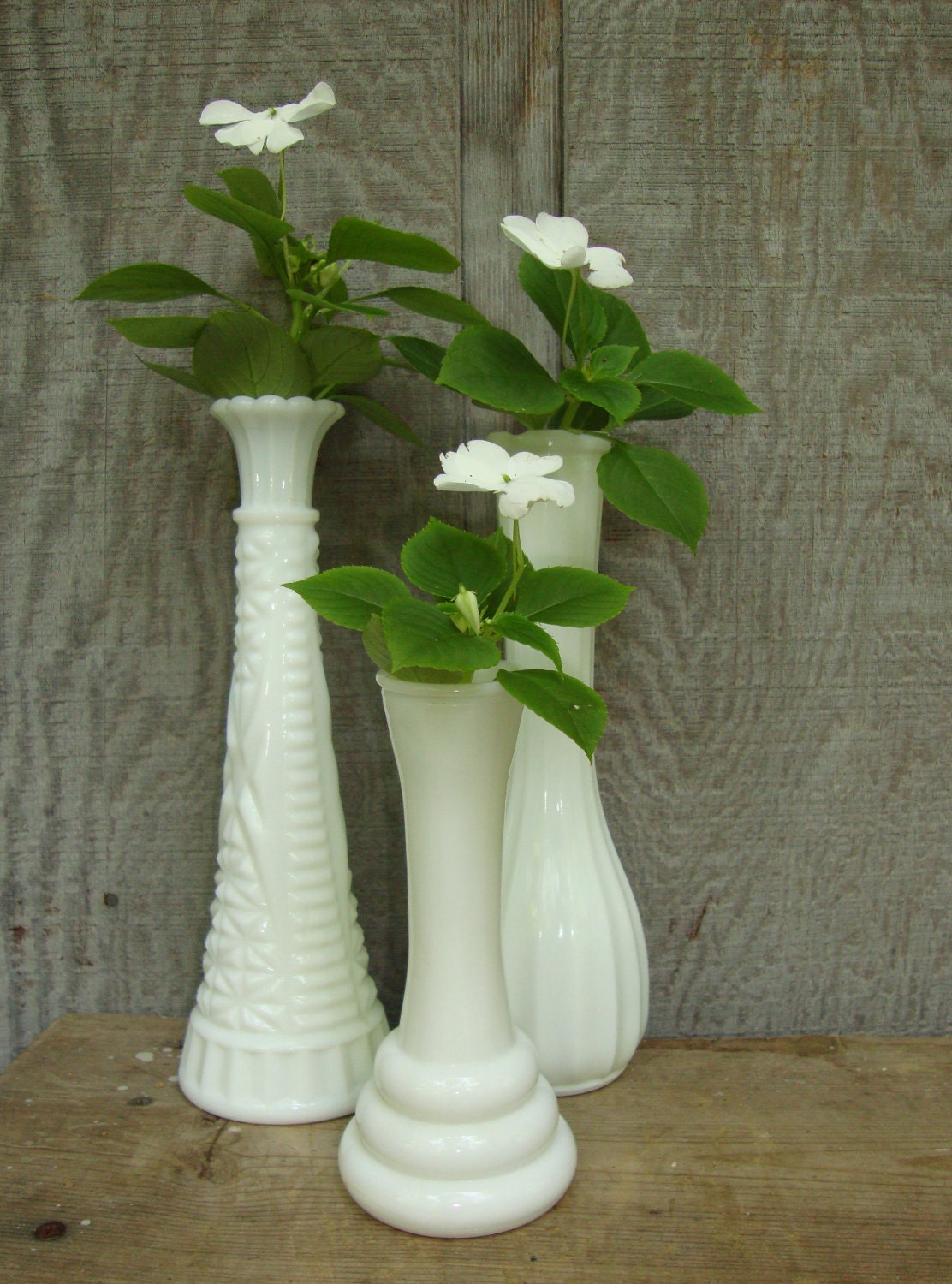 Three Milk Glass Bud Vases