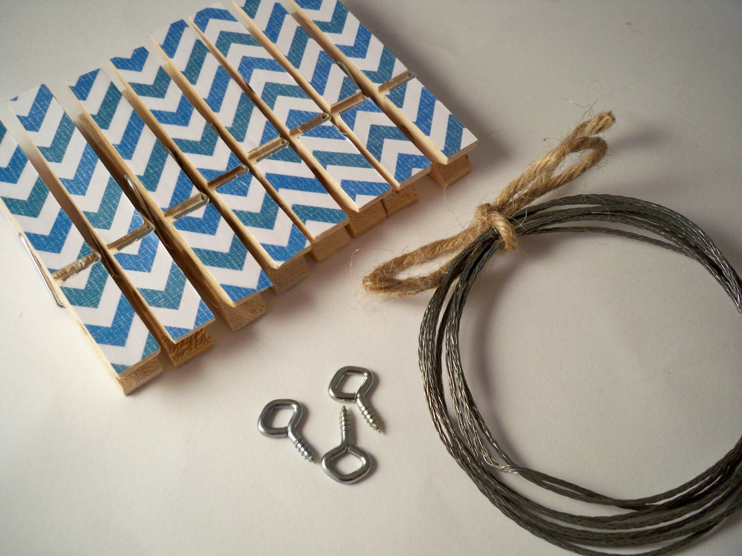 Chevron Clothesline Kit. Indoor. Blue Clothespins. Baby Boy. Toddler. Picture Wire & Hooks. Photo Frame. Picture Frame. Banner.