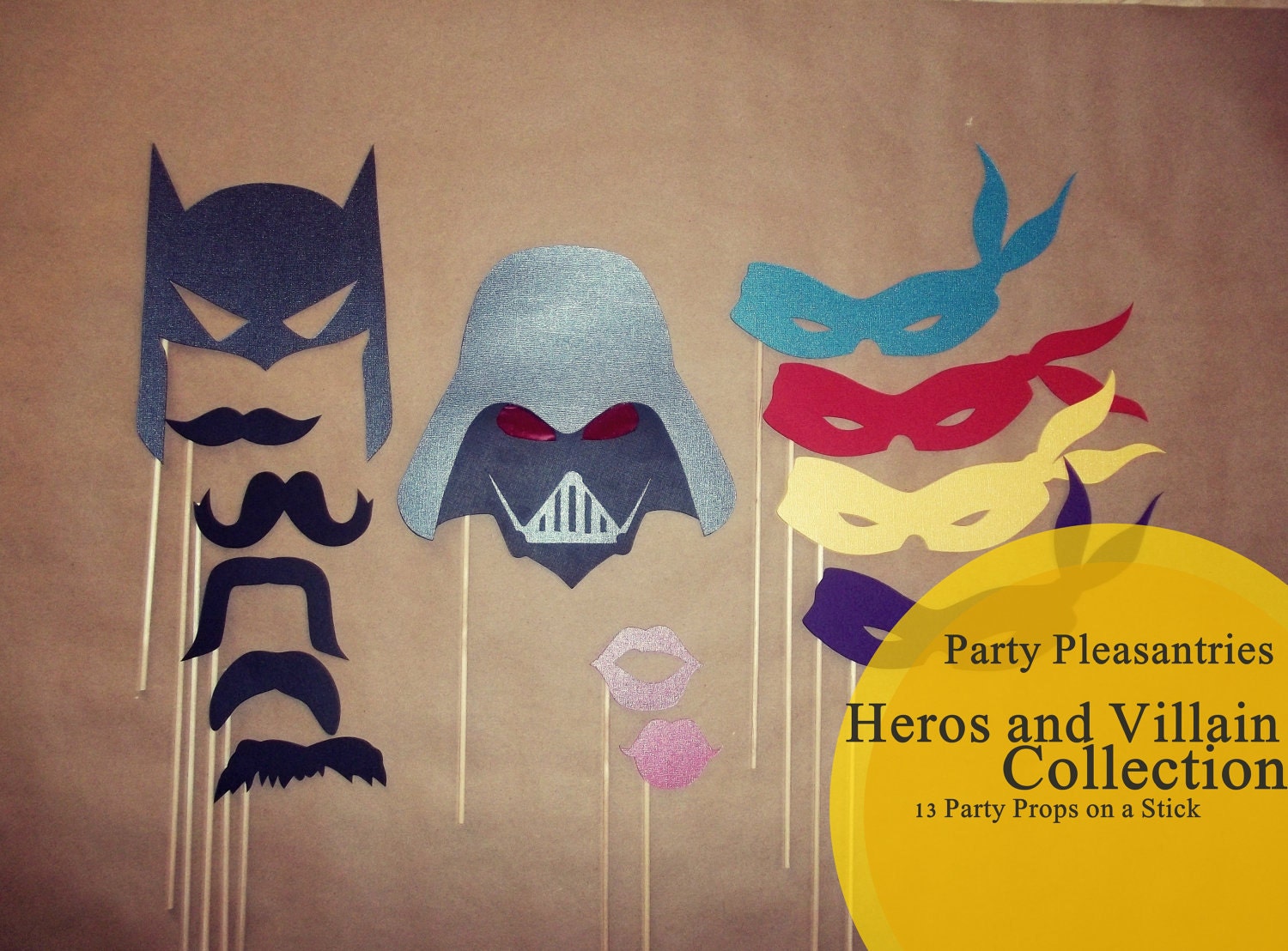 Party Pleasantries - HEROS & VILLAINS Collection - Photo Props on a Stick Set