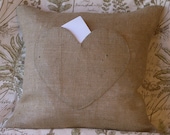 Burlap on Burlap Heart Pocket - Lover Letter Pillow Cover 16" X 16"
