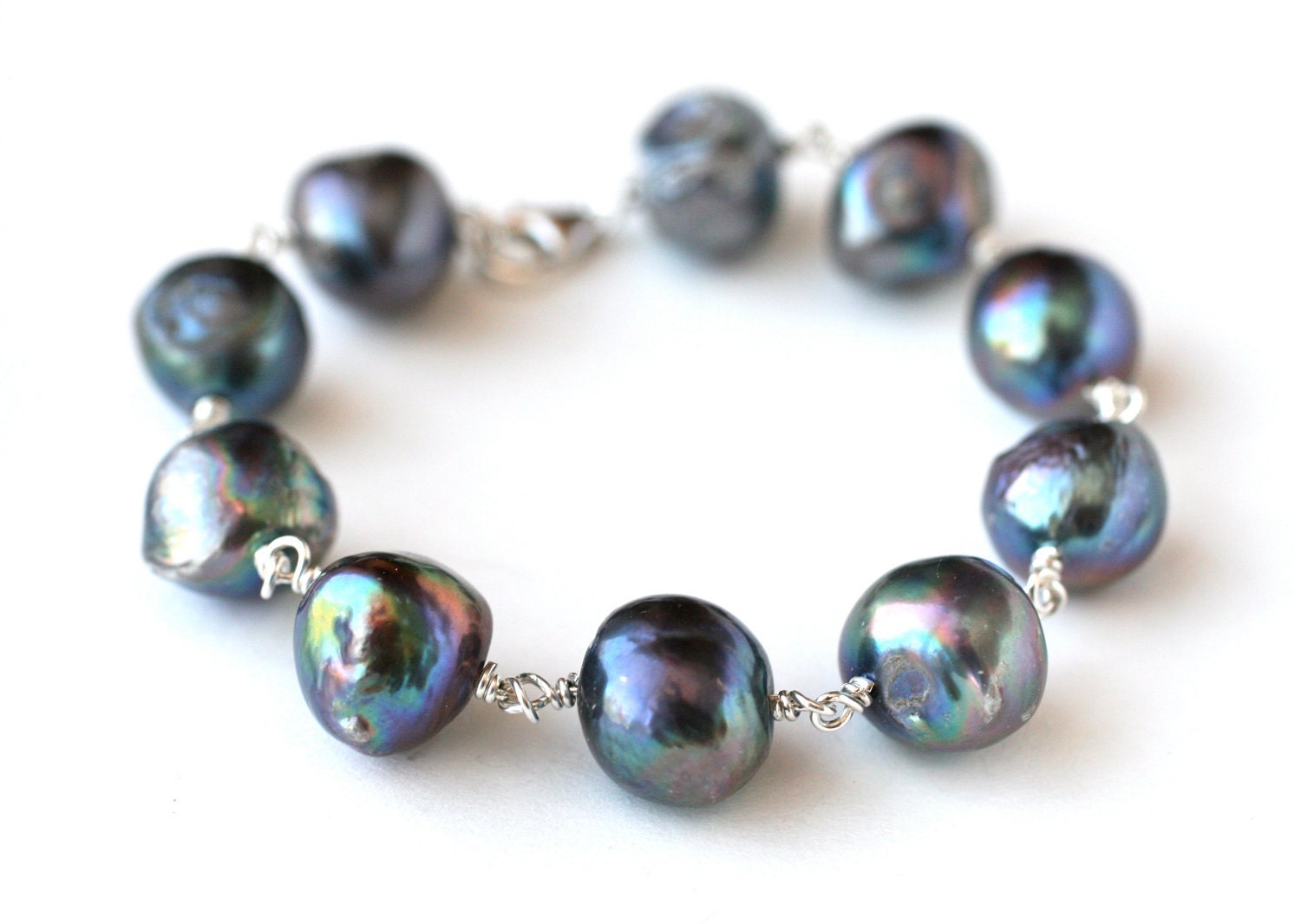 Gorgeous Peacock Pearl Bracelet Sterling Silver - Fashion Accessories, Under 50 dollars