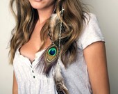 Feather Extension Hair Clip with Peacock Feathers - S o p h i a - ladypancake
