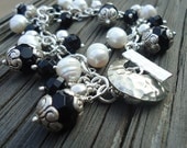 Charm Bracelet Sterling Silver Jewelry Chain Pearl Black Onyx Natural Gemstone Jewellery Popular 925 Black and White B-4