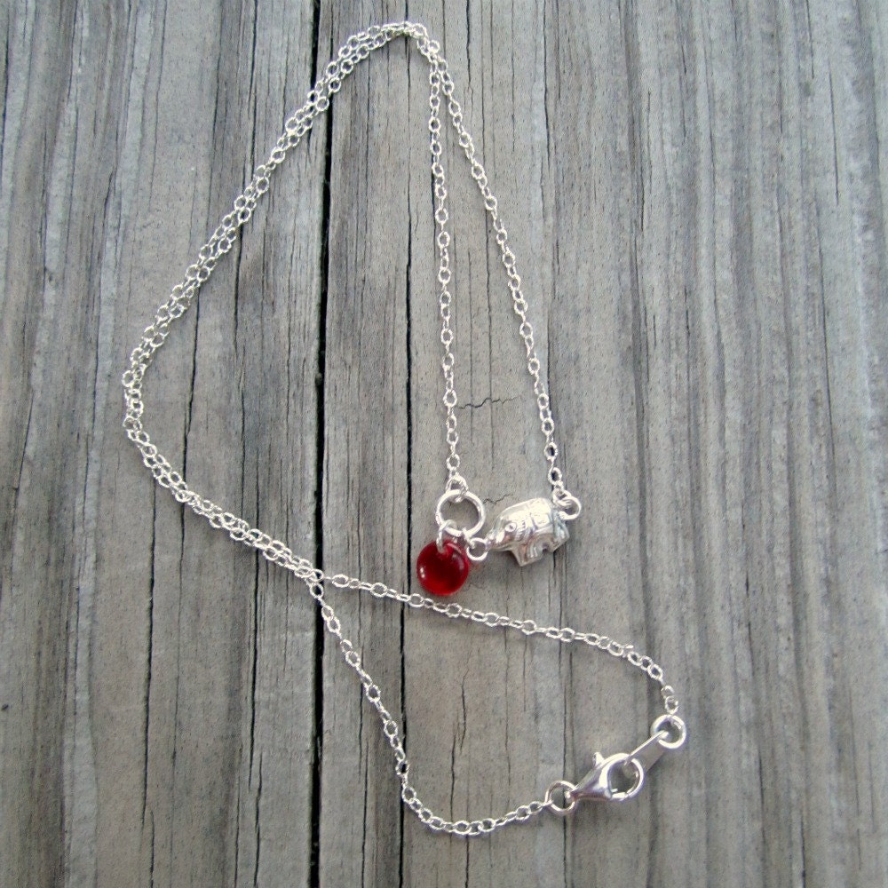 Elephant Necklace Sterling Silver Jewelry University of Alabama Jewellery Red Bohemian Glass Roll Tide Mother Daughter Chain N-82