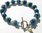Blue Bracelet Kyanite Bracelet Pearl Gemstone Silver Jewelry Jewellery Denim Everyday Unique B-181