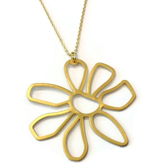 Gold Necklace Flower Pendant Charm Jewellery Chain Modern Funky Everyday Graduation Fashion N-263