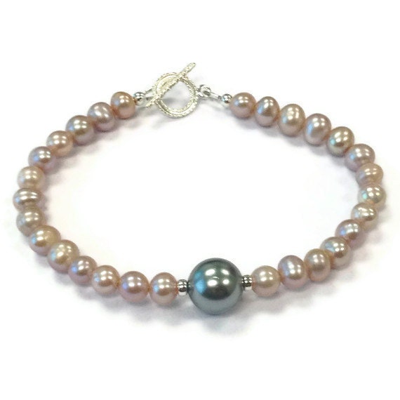Pink Pearl Bracelet Gray Pearl Sterling Silver Jewelry Grey Wedding Jewellery Bridesmaid Gifts Dainty B-209
