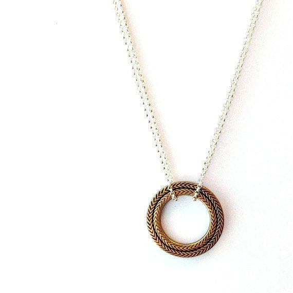 Circle Necklace Brass Circle Sterling Silver Chain Geometric Necklace Minimalist Jewelry Eternity Ring Mixed Metal N-TBM