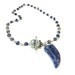 Denim Blue Necklace Sterling Silver Jewelry Sodalite Natural Gemstone Jewellery Wire Wrapped Horn Pendant Charm Unique N-269