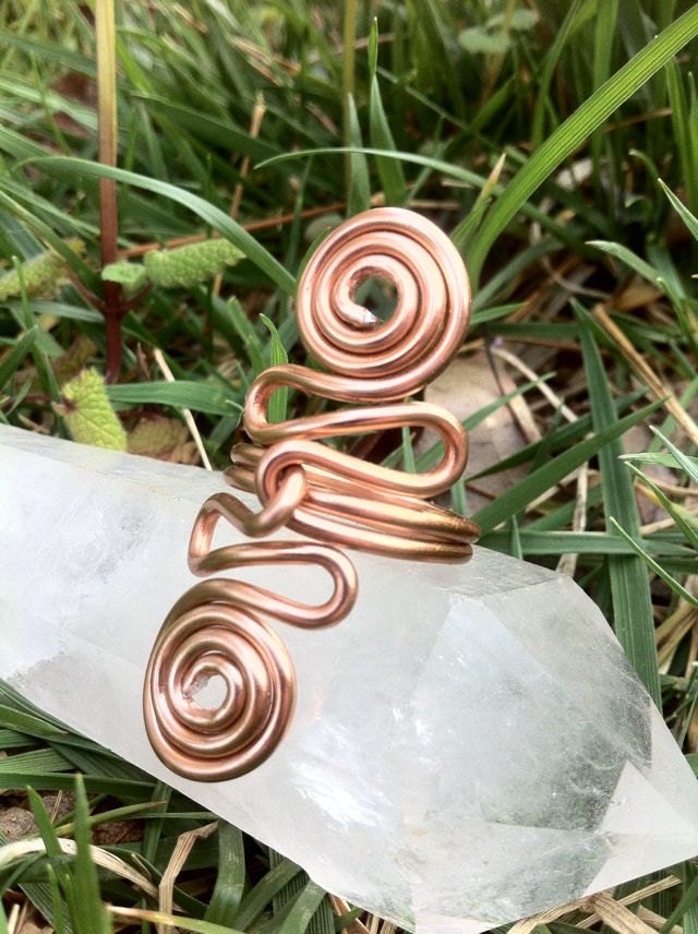 Wire Wrapped Ring, Double Spiral Wire Wrapped Aluminum Ring. Anodized Copper Color.