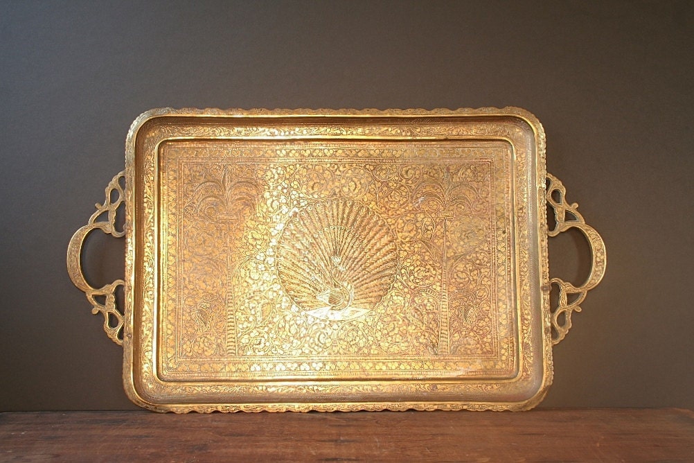 Brass Serving Tray Vintage Brass Tray Made In By Cristinasroom 4697