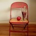 vintage school chair, red metal child's chair, folding chair. Last one.