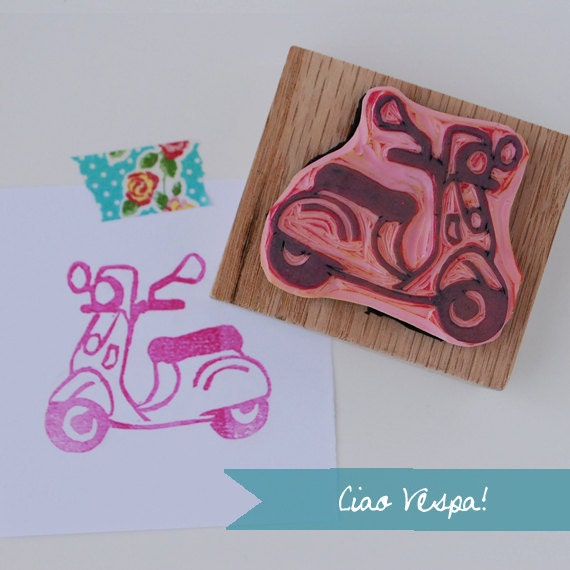 Hand Carved Vespa Wood Rubber Stamp