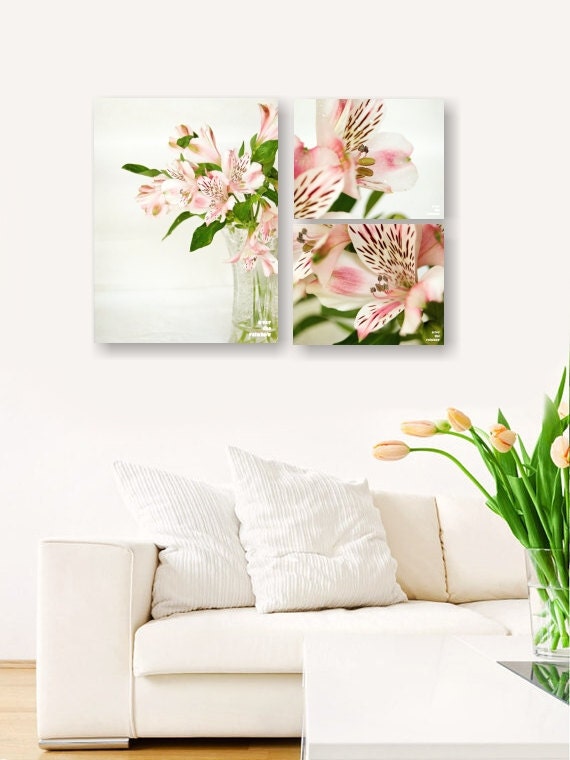 Alstroemeria photograph, pink flowers, bouquet, pastel colours, fine art, set of 3, 16x12, 8x10, Giclée, titled: Alstroemeria II