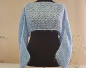 Blue Hairy Woolen Blue Beaded Shrug Short Sweater Shawl/High Fashion Women Girl Knitted Top Accessories