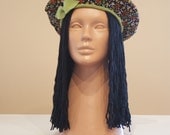 Black Green Red Floral Beret Hat Cap With Green Leaves/Women Girl Fashion Accessories