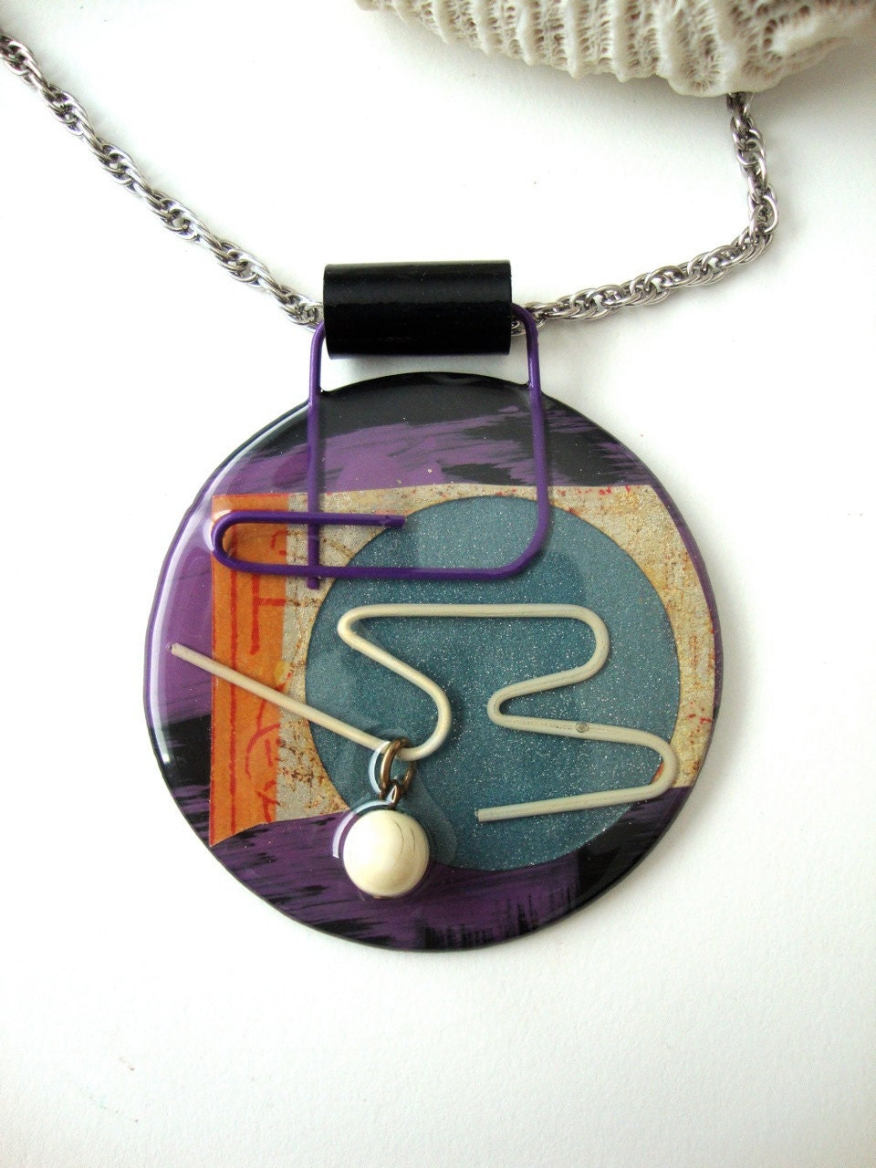 Vintage Artisan Geometric Necklace : Cross Colors vintage hand made artisan extra large funky necklace