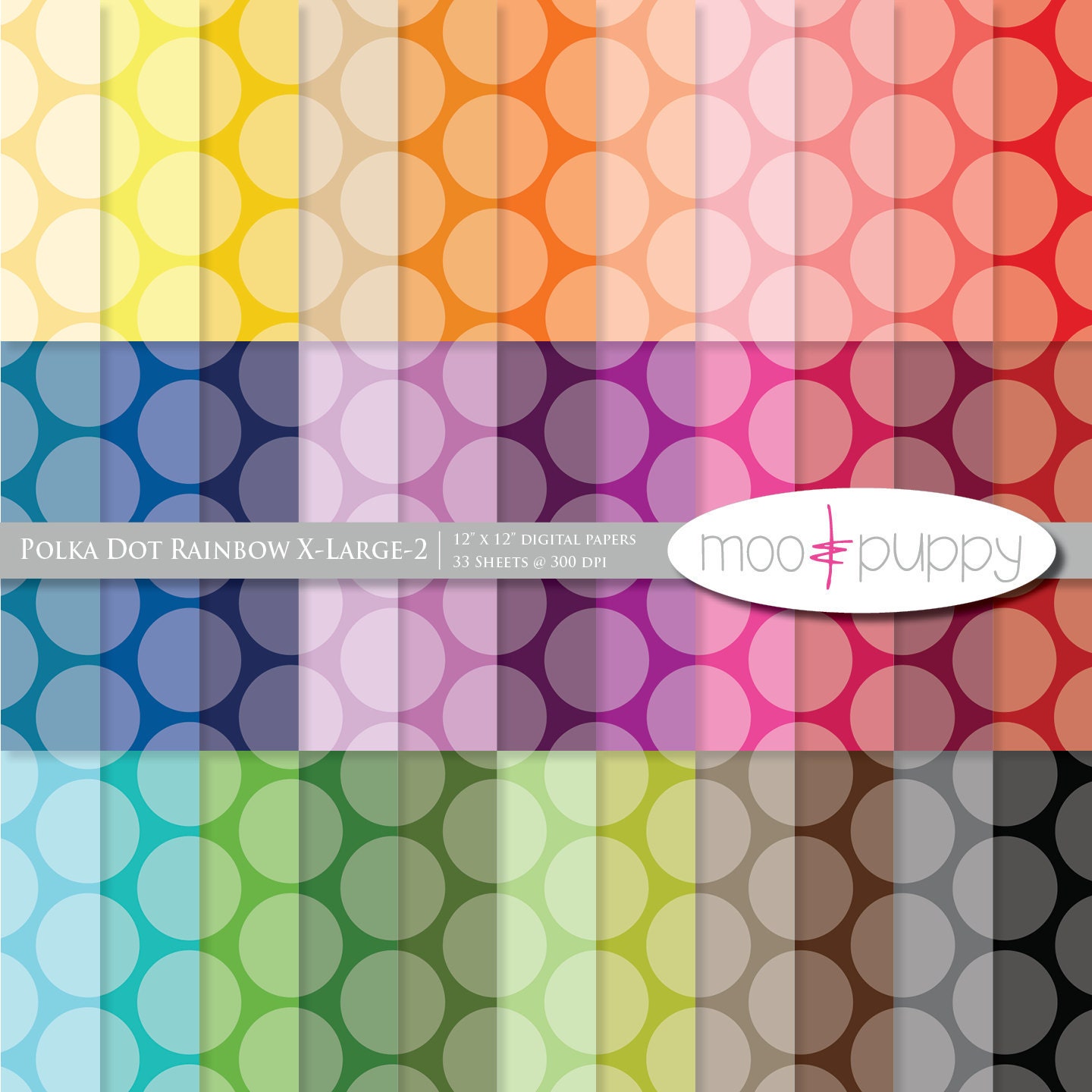 Polka Dot Digital Scrapbook Paper Pack  --  Polka Dot Rainbow X-Large 2 (tinted) -- INSTANT DOWNLOAD