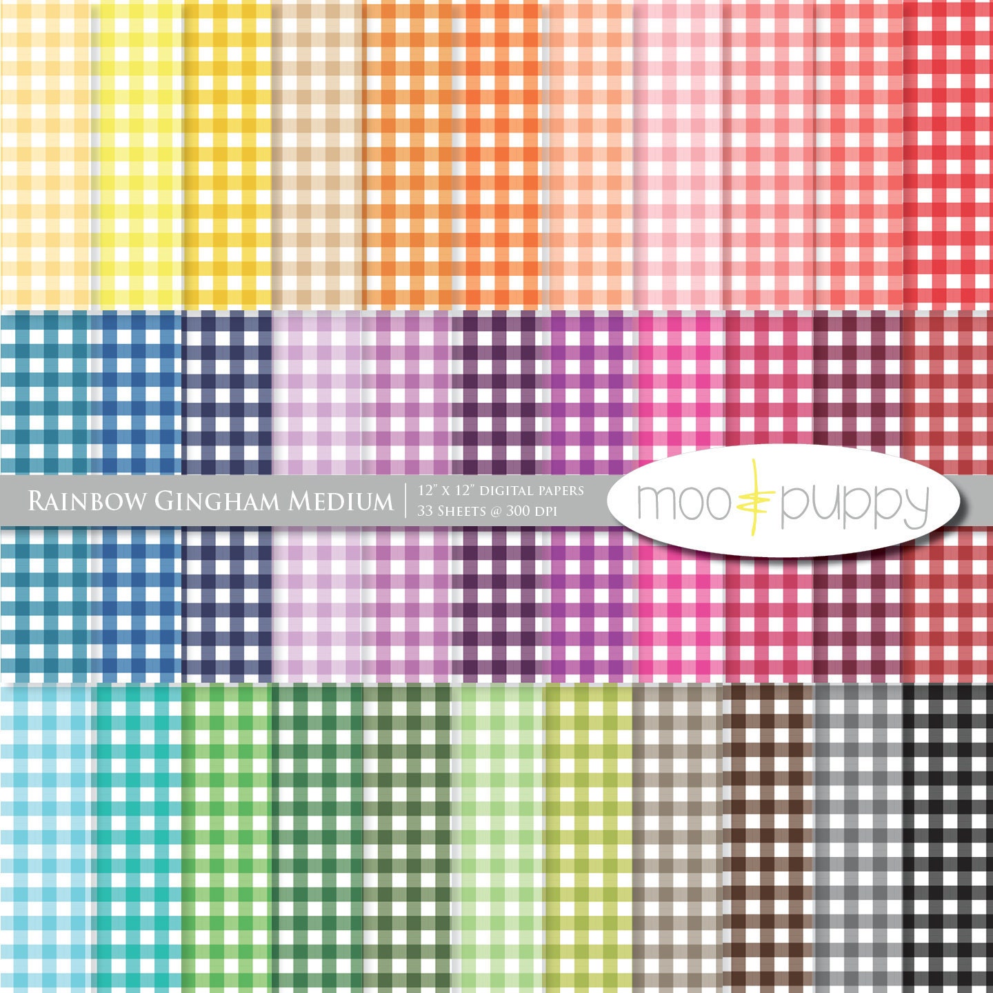 Gingham Digital Scrapbook Paper Pack  --  Rainbow Gingham Medium -- INSTANT DOWNLOAD