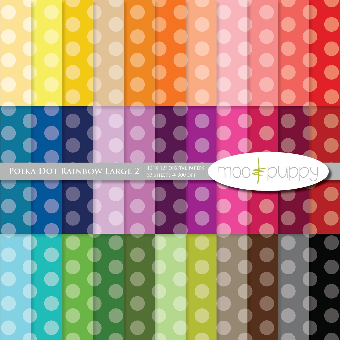 Polka Dot Digital Scrapbook Paper Pack  --  Polka Dot Rainbow Large 2 (tinted) -- INSTANT DOWNLOAD