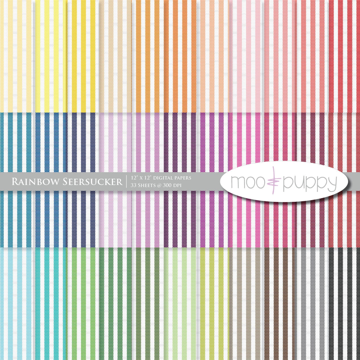 Seersucker Digital Scrapbook Paper Pack  --  Rainbow Seersucker -- INSTANT DOWNLOAD