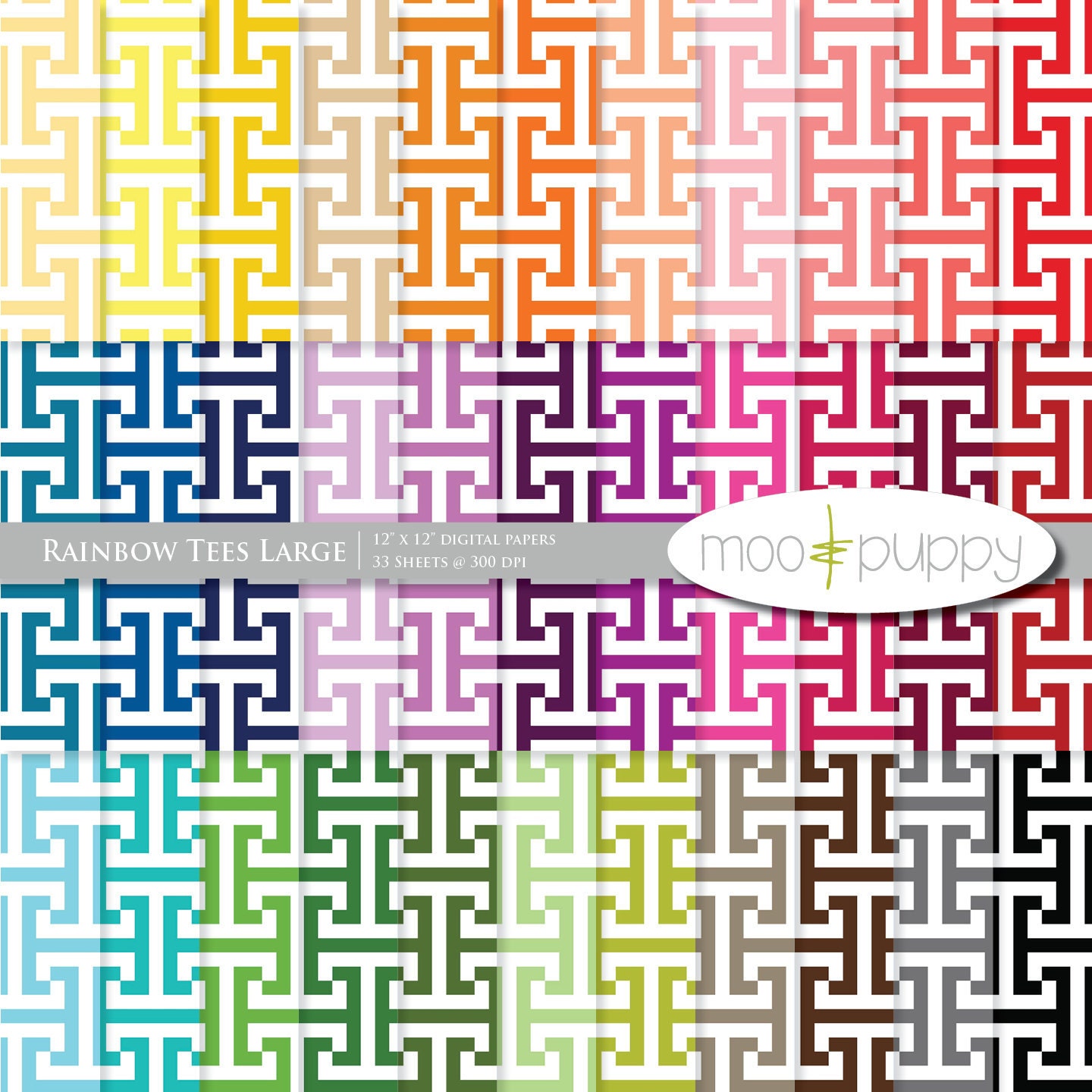 Digital Scrapbook Paper Pack  --  Rainbow Tees Large -- INSTANT DOWNLOAD