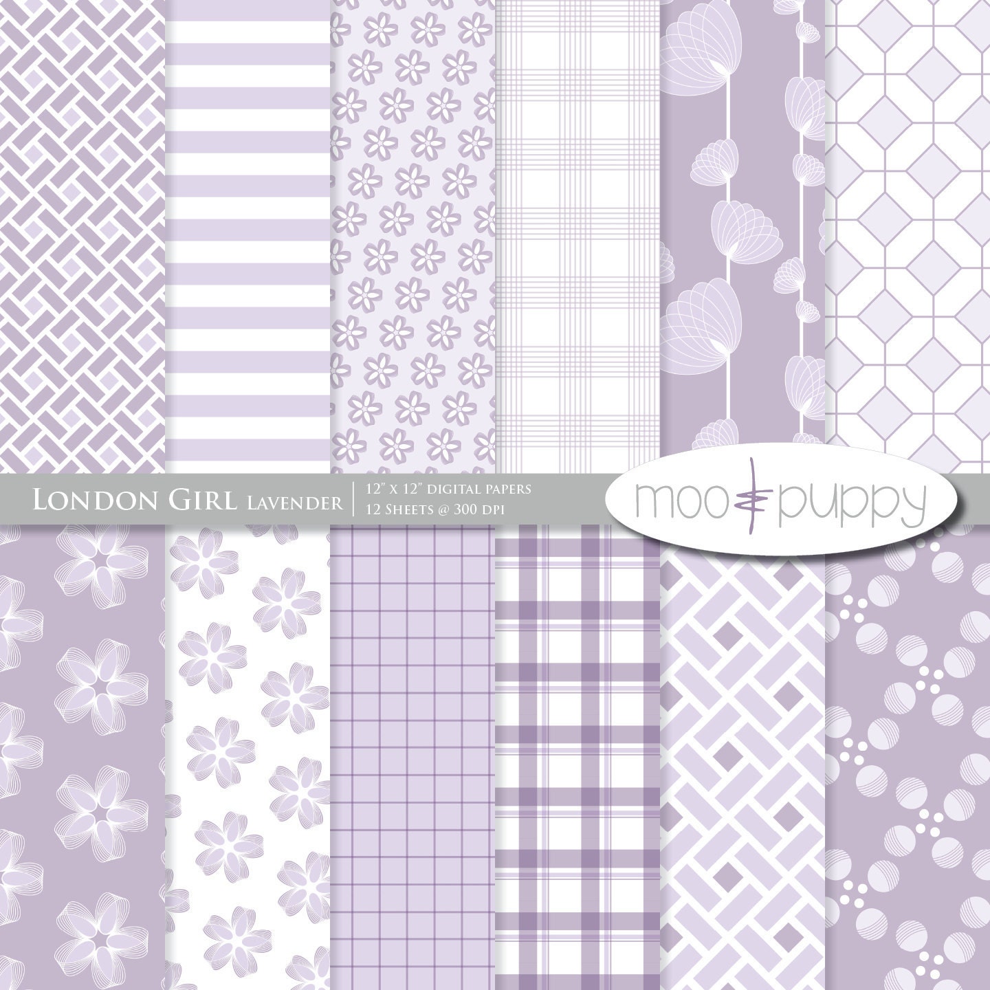 London Girl Lavender Digital Scrapbook Paper Pack -- INSTANT DOWNLOAD