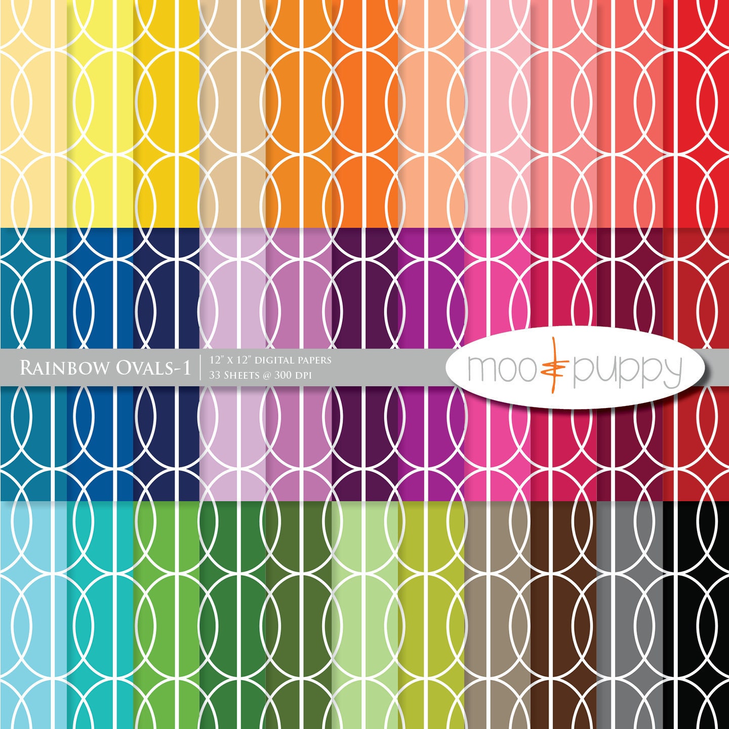 Ovals Digital Scrapbook Paper Pack  --  Rainbow Ovals-1 -- INSTANT DOWNLOAD