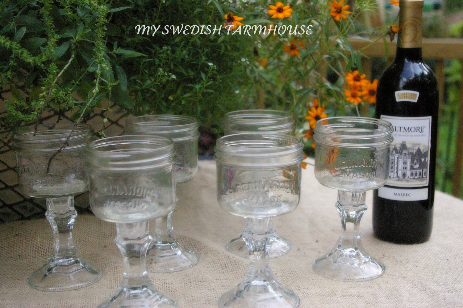 Mason Jar Wine Glasses Rustic Barn Southern Wedding Decor  Redneck Set of 8