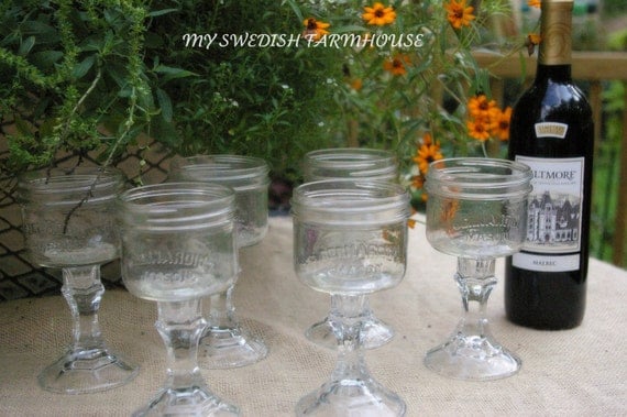 Mason Jar Wine Glasses Rustic Wedding Decor Western Barn Wedding Redneck Glasses 10 SET