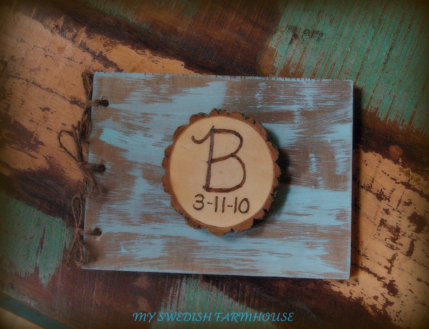 Guest Book Rustic Wedding Decor Distressed Real Tree Slice Wish Book You Pick the Color and Personalized Message