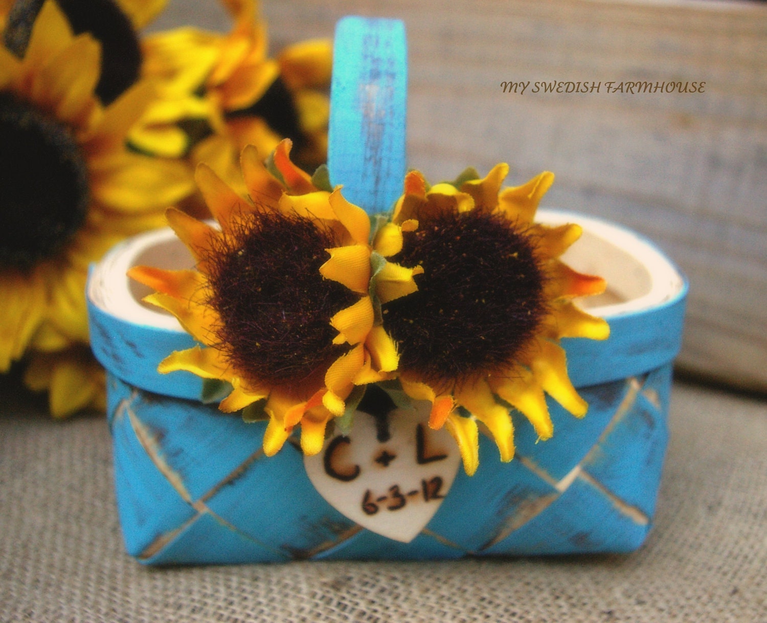 Flower Girl Basket Rustic Wedding Decor Your Choice of Color and Flower