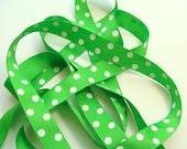 Grosgrain Ribbon - 5 yds 7/8" - Apple Green with White Dots