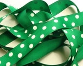 Grosgrain Ribbon - 5 yds 7/8" - Emerald Green  with White Dots
