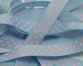 5/8" Grosgrain Ribbon with Swiss Dots - 5 yds Lt Blue with Pink Dots