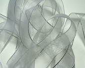 5 yds 5/8" Organza Ribbon - White with Silver Edging