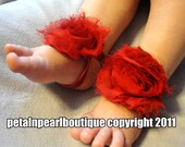 Baby Sandal, Baby Shoes, Barefoot Blossoms (TM) Shabby Chiffon Red