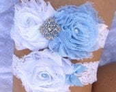 Vintage Inspired Bridal Garter Set - Blue Satin and Chiffon