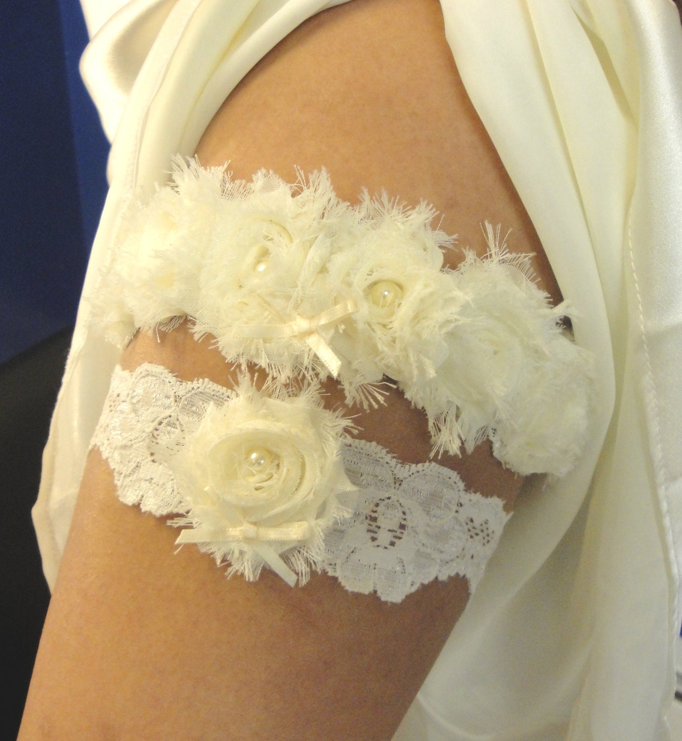 Vintage Inspired Bridal Garter Set - Cream Chiffon and Scalloped Lace