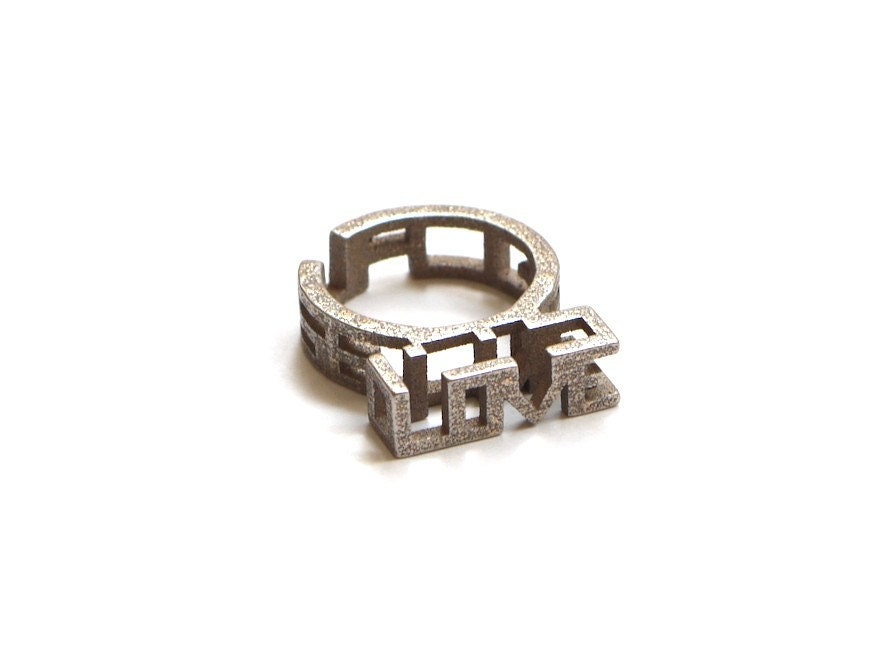 modern jewelry, love ring - Because U Love Me Ring in Stainless Steel. 3D printed design.
