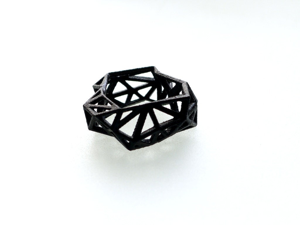 geometric ring - Triangulated Ring in Black. 3d printed. triangle jewelry. modern statement jewelry