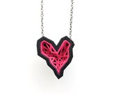 heart geometric pendant - Rock Heart Pendant in Pink Sapphire and Black. 3d printed. modern jewelry. Mother's Day