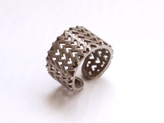 spring fashion - Inverted Hearts Ring in Stainless Steel. modern design 3D printed, fashion gifts