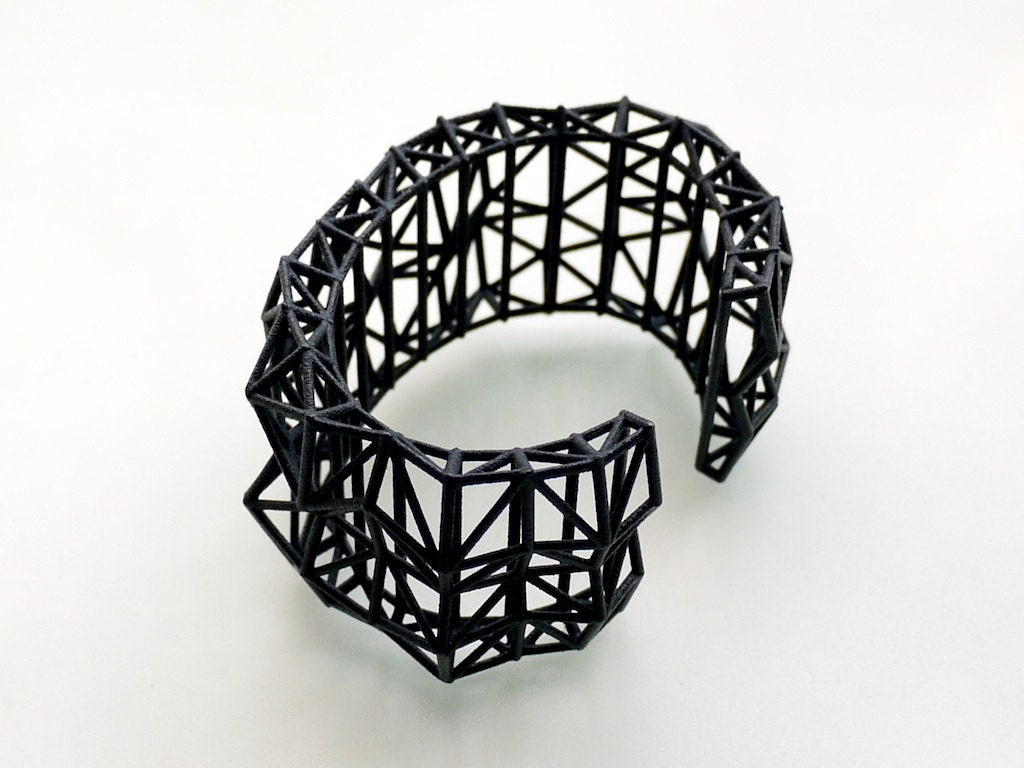 geometric jewelry- Faceted Cuff bracelet in Black. modern design 3D printed. spring fashion gifts, statement jewelry
