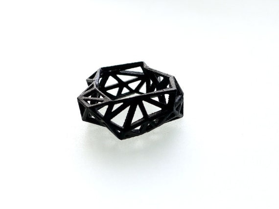 geometric ring - Triangulated Ring in Black. 3d printed. triangle jewelry. modern statement jewelry