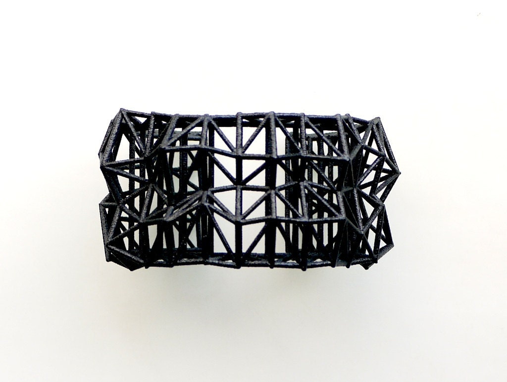 geometric jewelry- Faceted Cuff bracelet in Black. modern design 3D printed. spring fashion gifts, statement jewelry