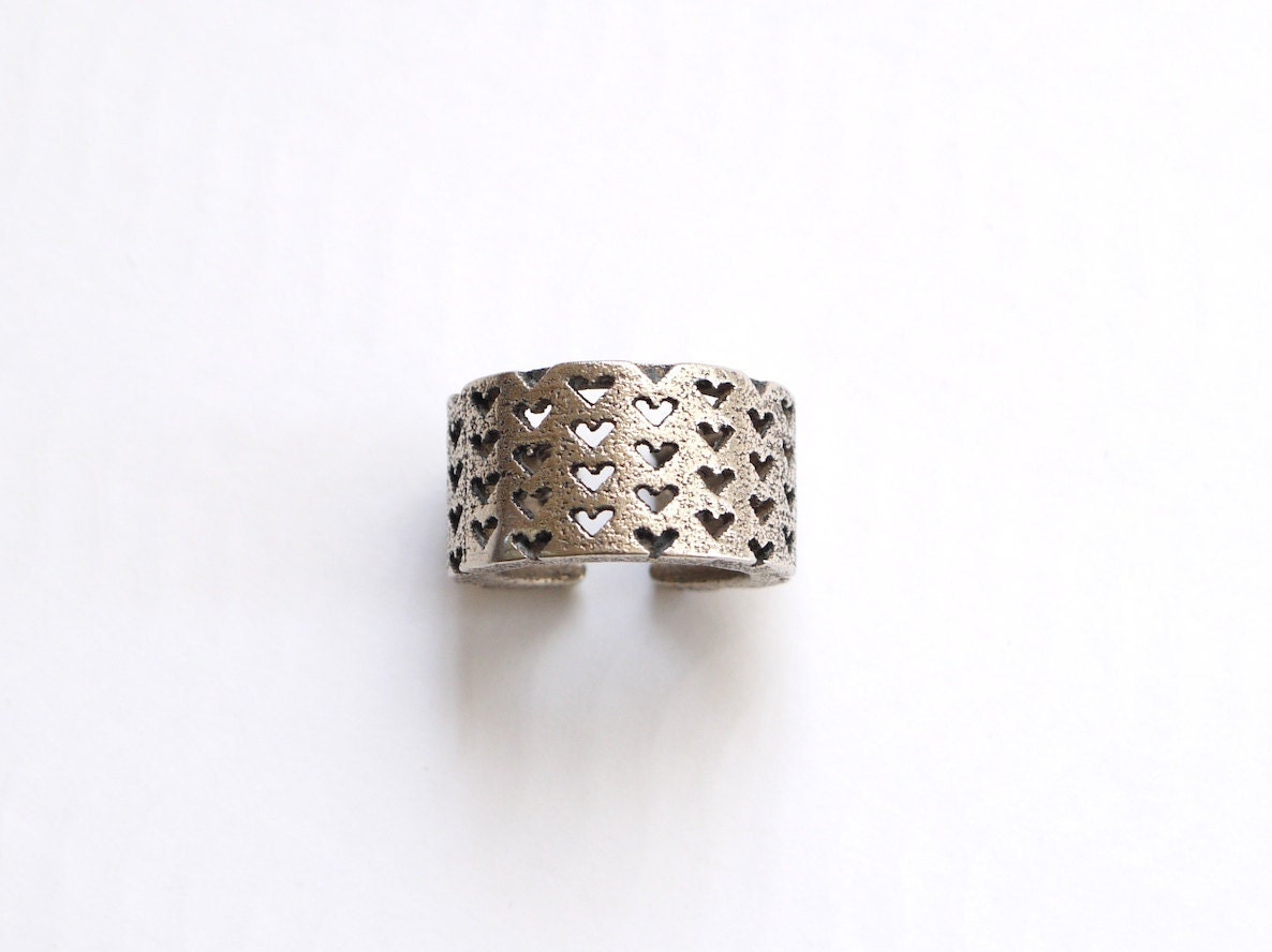 spring fashion - Perforated Heart Ring in Stainless Steel. heart fashion, 3D Printed modern jewelry